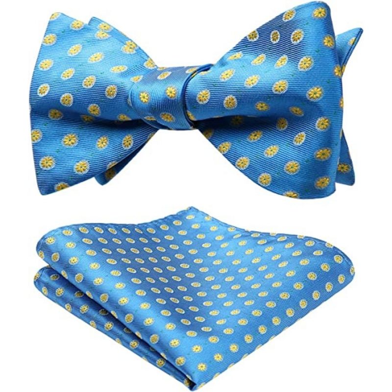 Blue Yellow Floral Bow Tie Set Groomsmen Wedding
