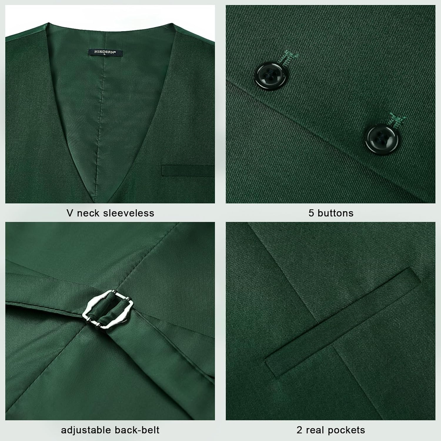 Men's Forest Green Satin Suit Vest Formal Wear - Image 2