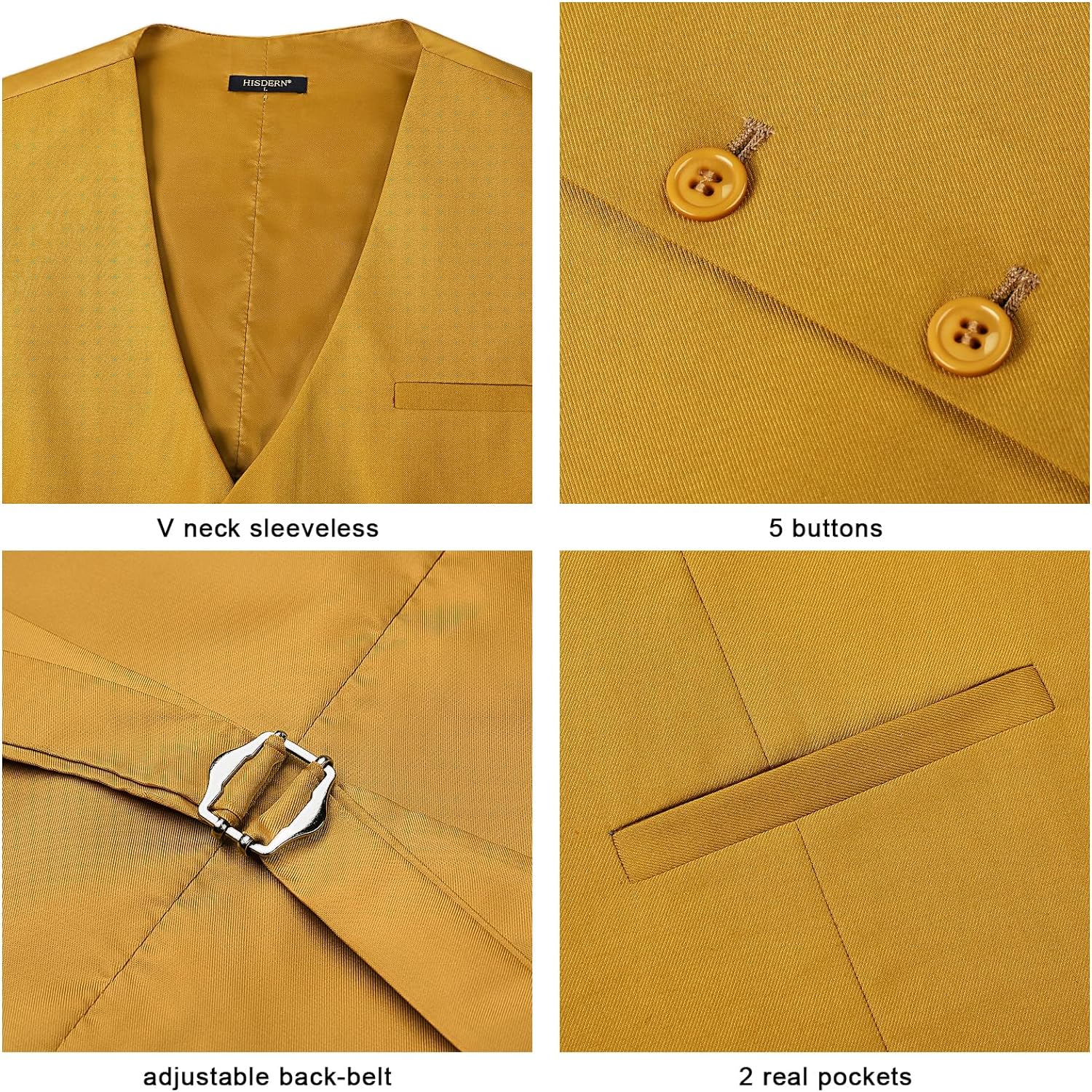 Men's Gold Satin Suit Vest Formal Wear - Image 2