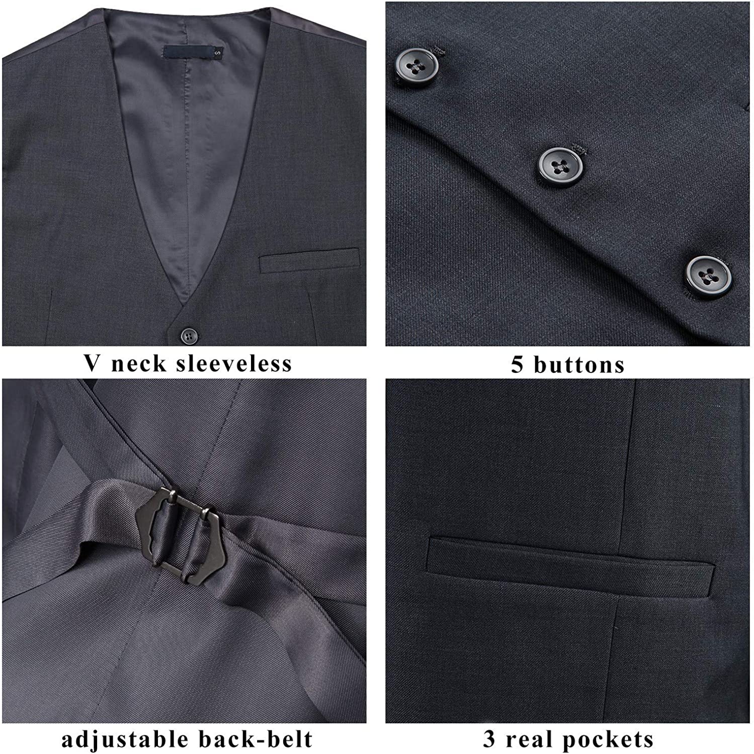Men's Charcoal Satin Suit Vest Formal Wear - Image 3