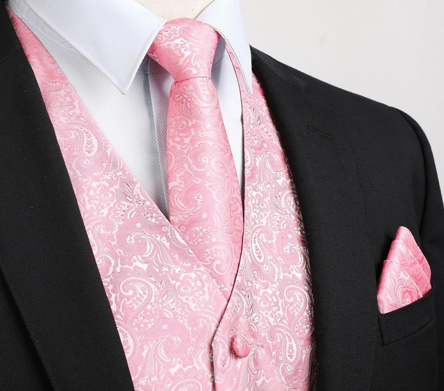 Men's Pink Paisley Vest Tie Set For Weddings - Image 2