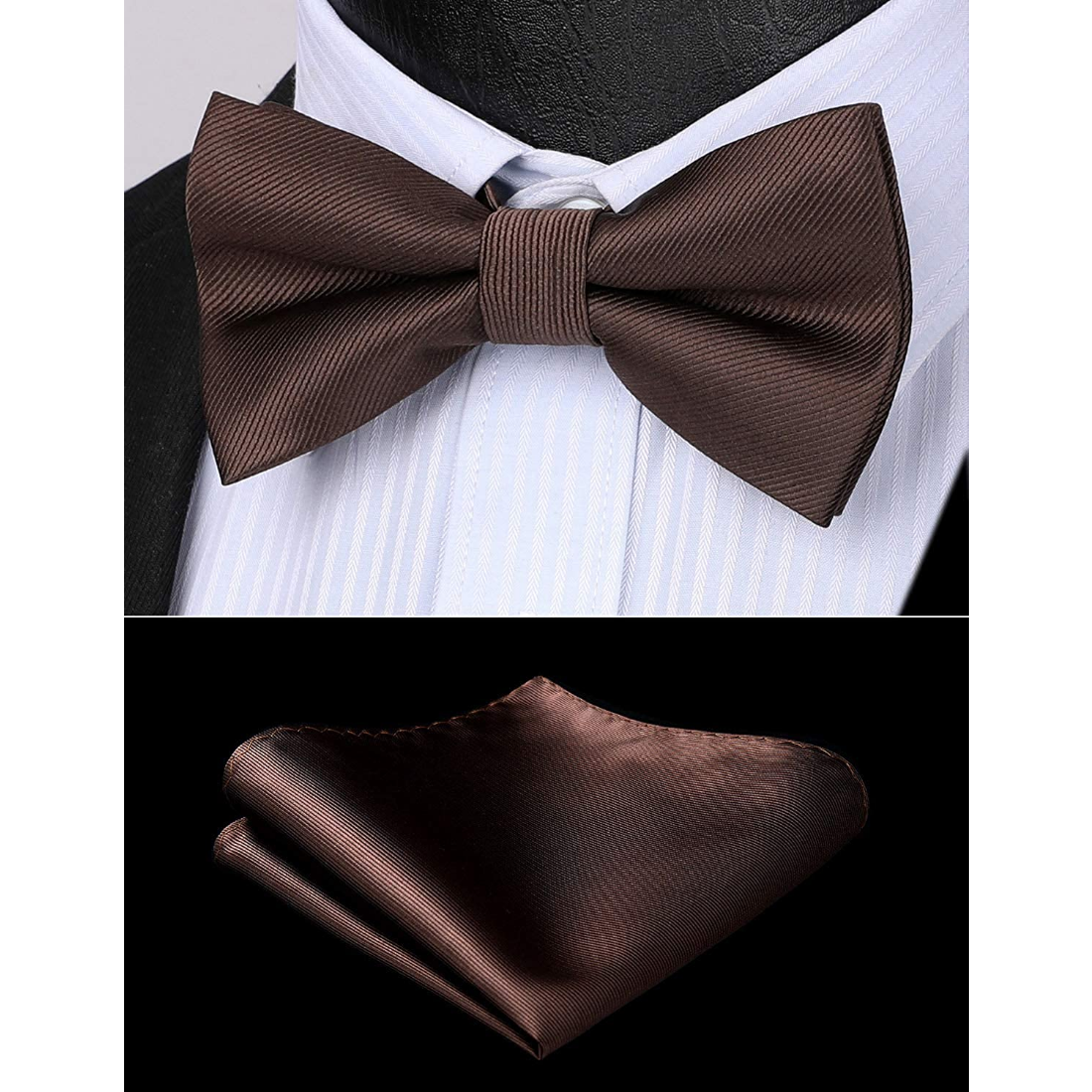 Brown Solid Pre-Tied Bow Tie Accessories Set For Evening Wear - Image 2