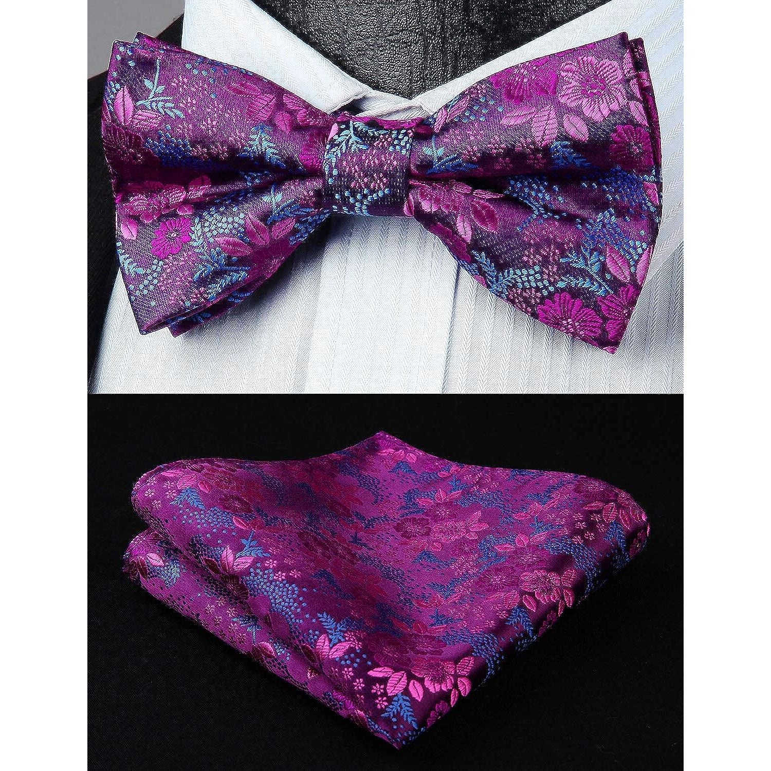 Purple Floral Pre-Tied Bow Tie For Evening Wear - Image 2