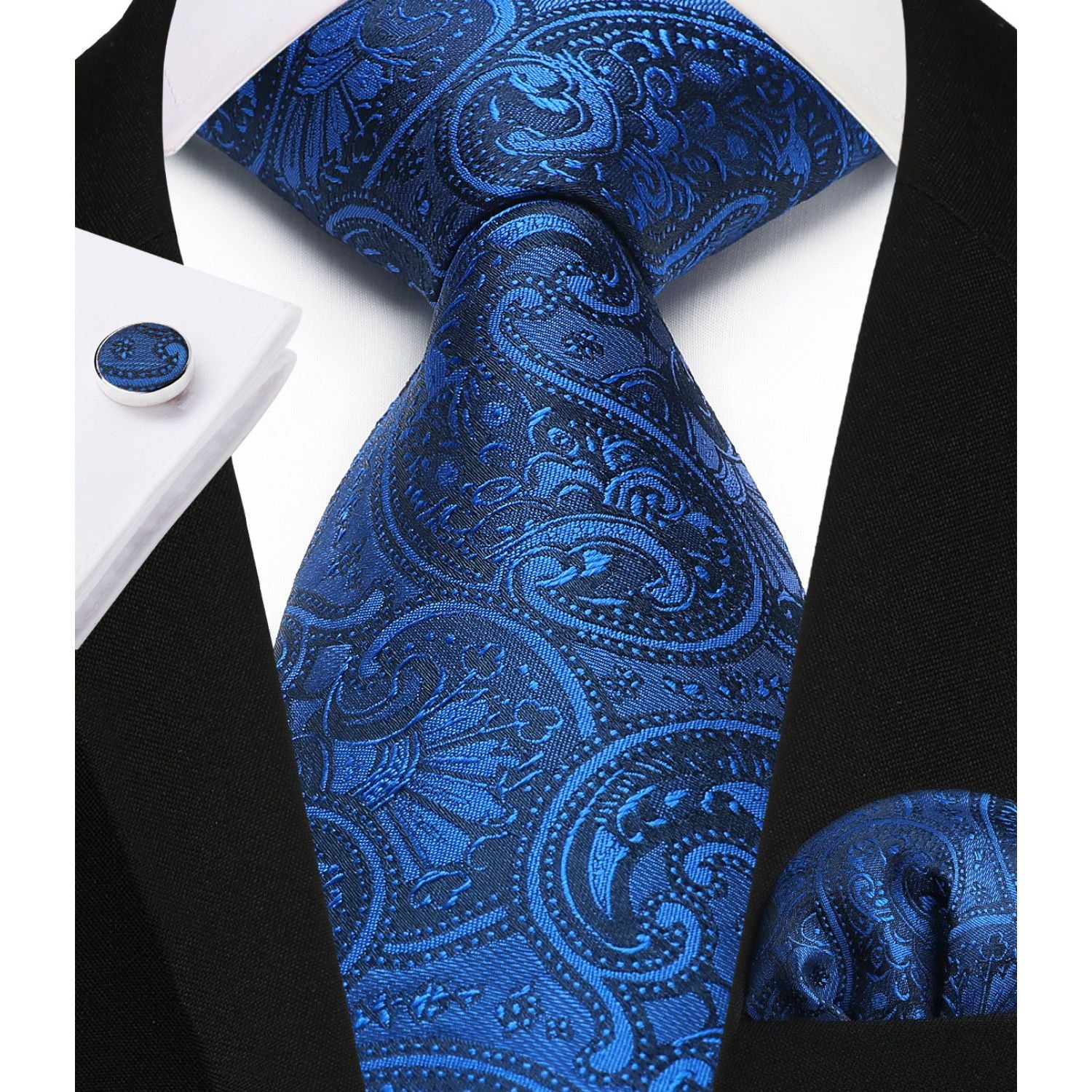 Men's Royal Blue Paisley Vest Tie Set For Weddings - Image 3