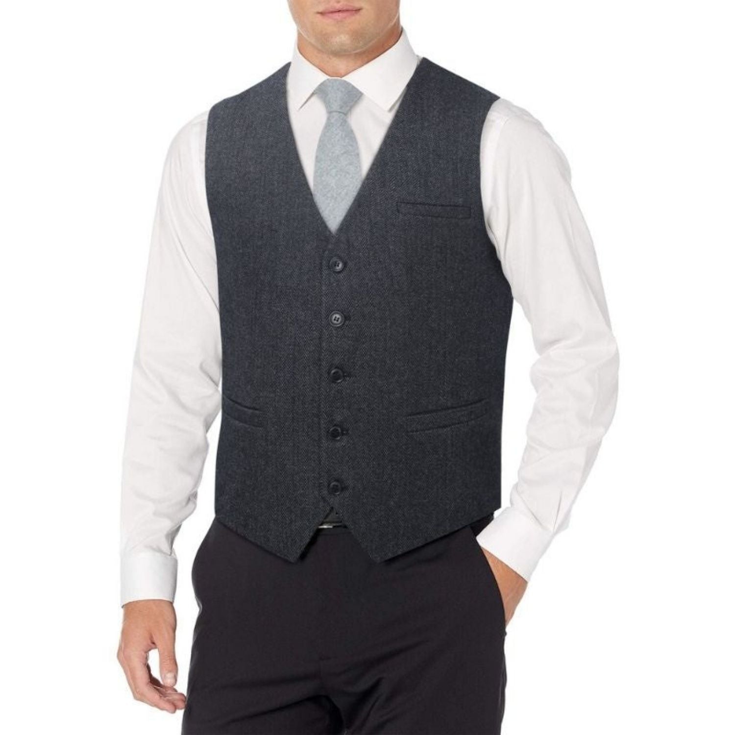 Men's Charcoal Wool Blend Suit Vest Formal Wear - Image 2