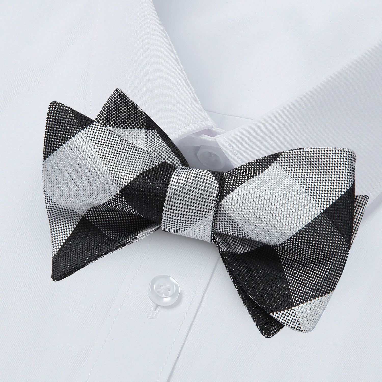 Black White Plaid Bow Tie Set For Special Occasions - Image 2