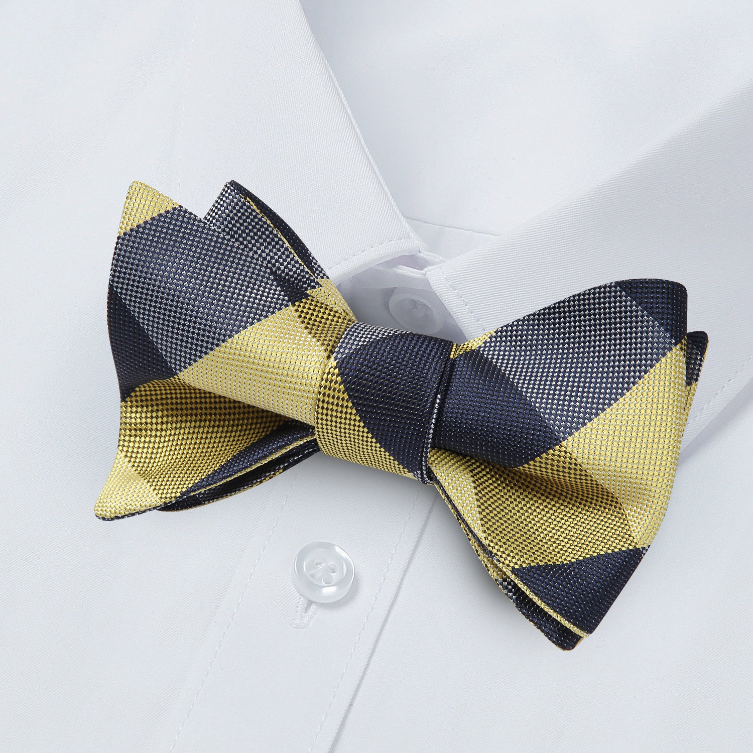 Navy Blue Yellow Plaid Bow Tie Set For Special Occasions - Image 3