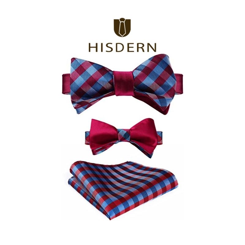 Blue Red Plaid Bow Tie Set For Special Occasions