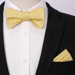 Yellow Paisley Bow Tie Set For Evening Wear
