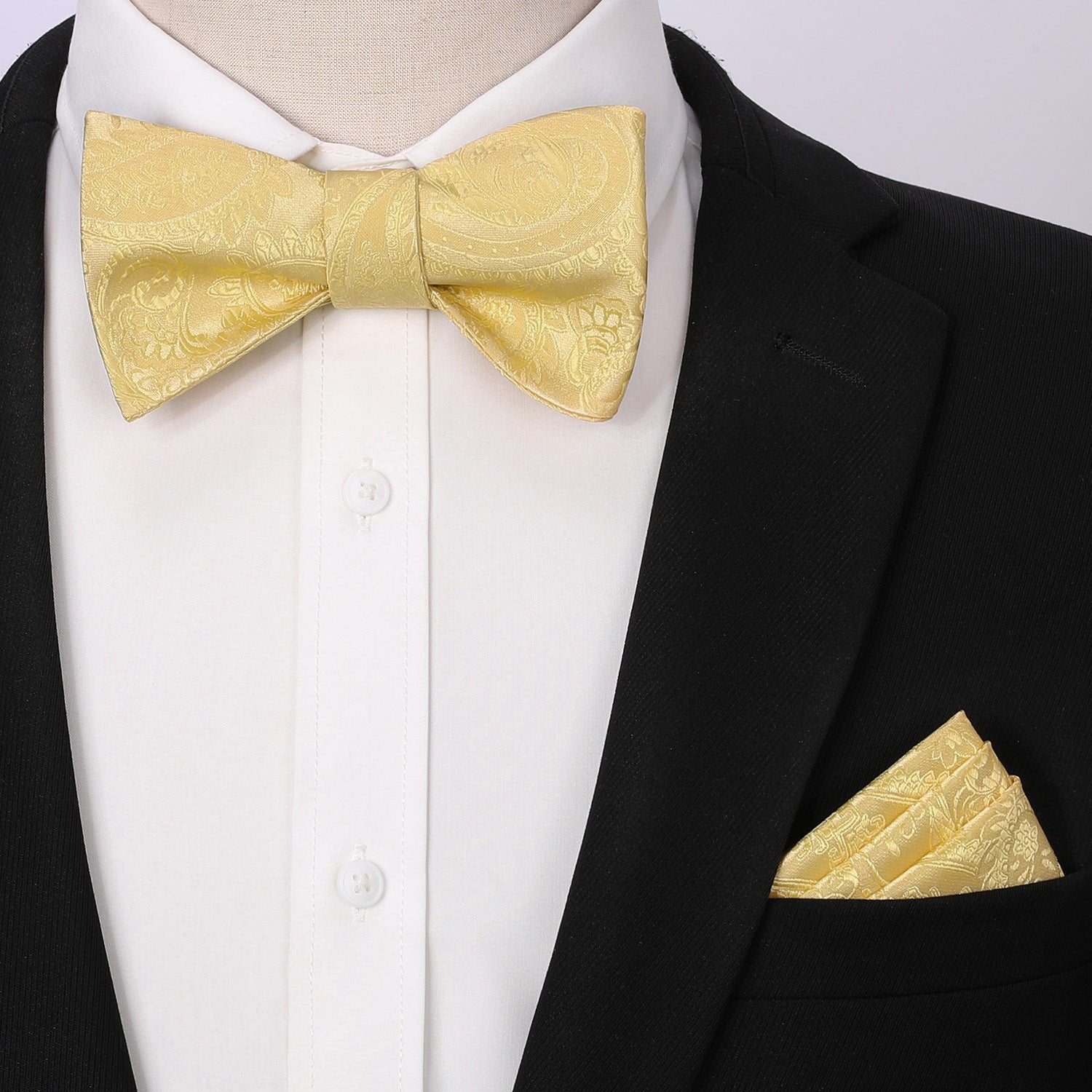 Yellow Paisley Bow Tie Set For Evening Wear