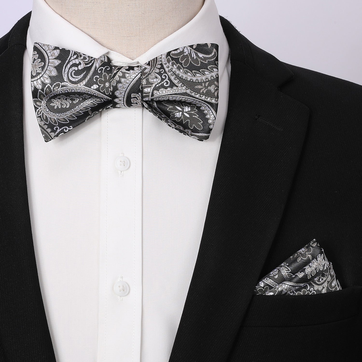 Deep Grey Paisley Bow Tie Set For Evening Wear - Image 2