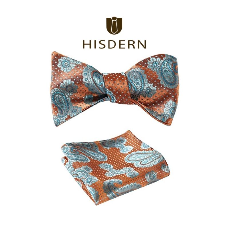 Orange Blue Floral Bow Tie Set Groomsmen Wedding
