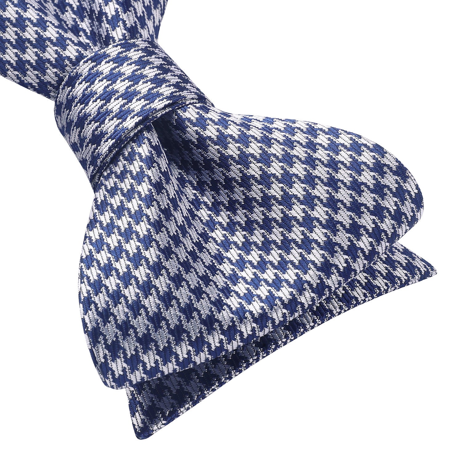 Navy Blue Grey Houndstooth Bow Tie Set For Special Occasions - Image 3