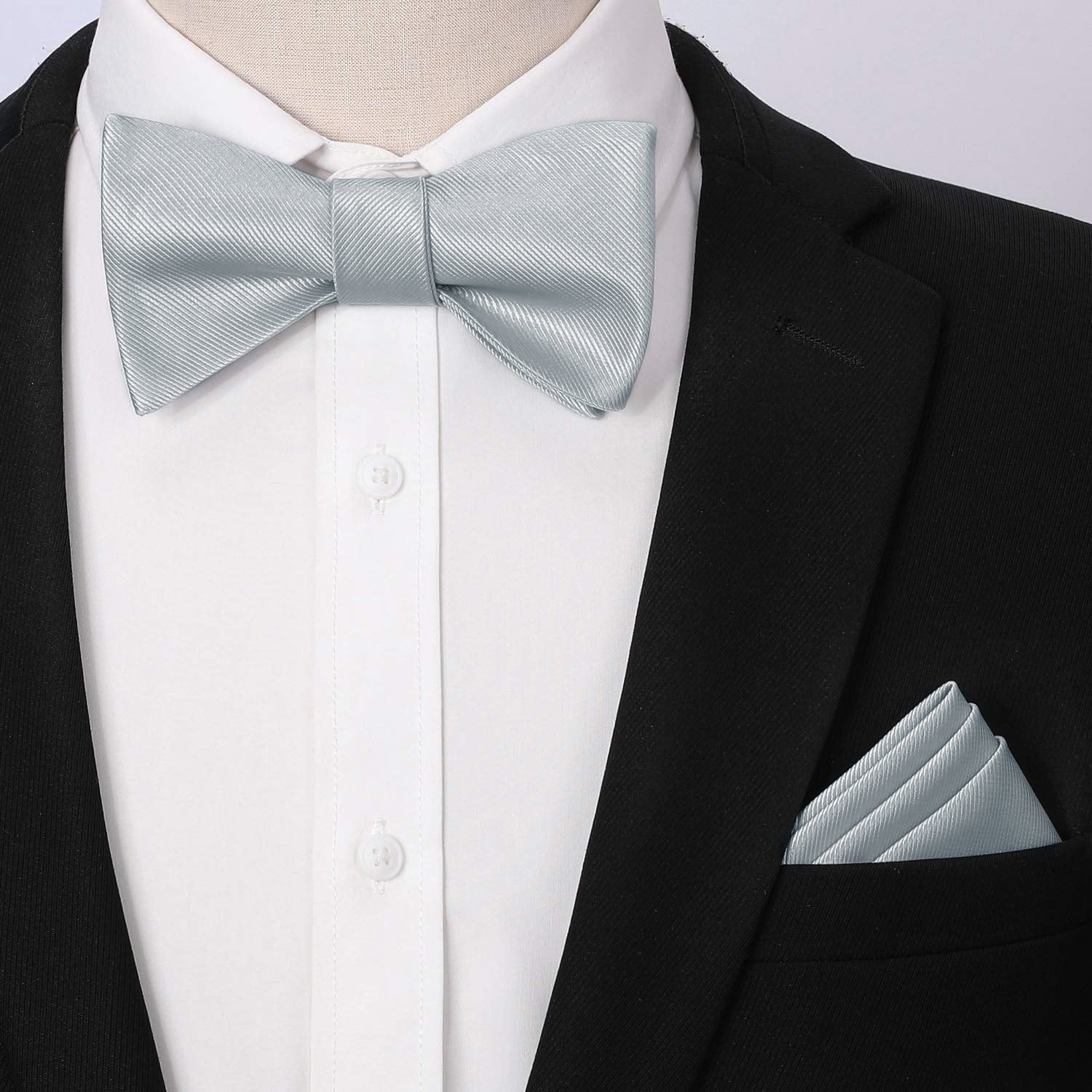 Silver Solid Bow Tie Accessories Set For Evening Wear