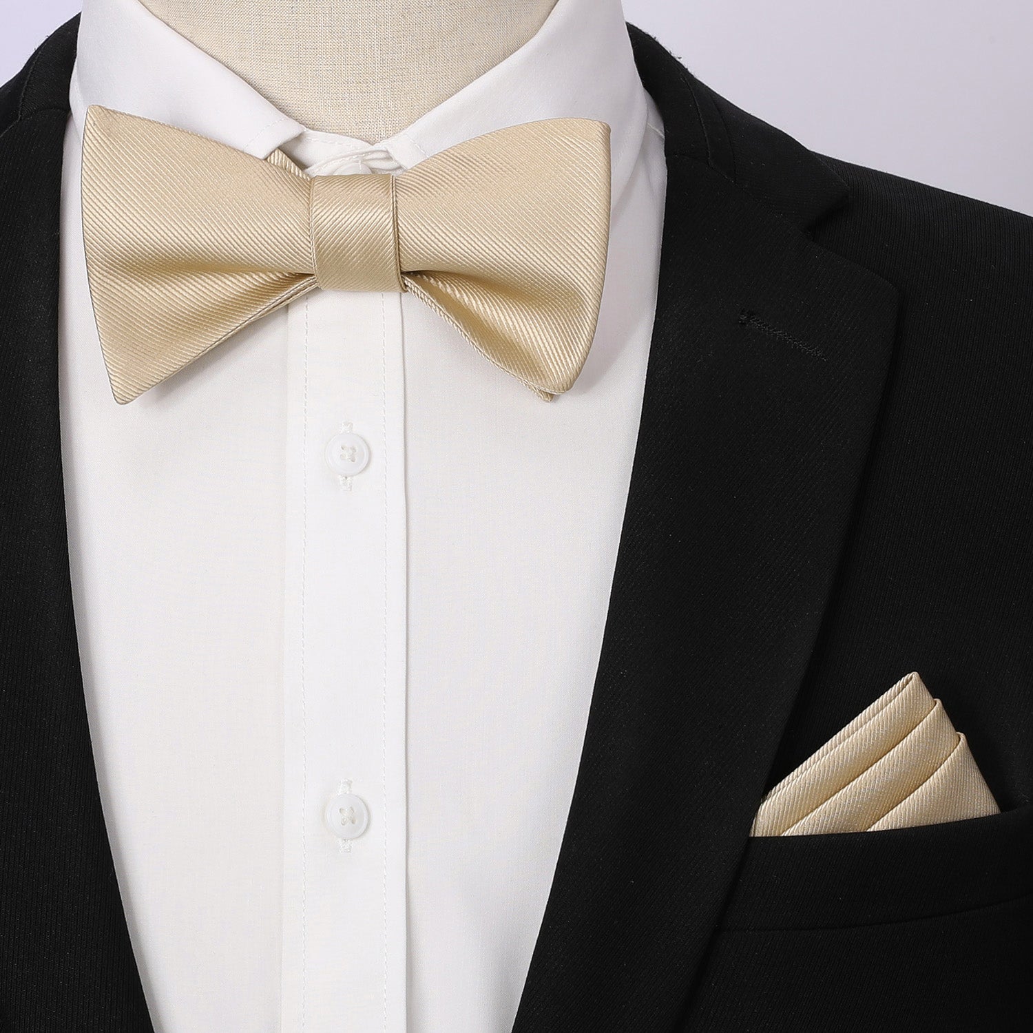 Champagne Solid Bow Tie Accessories Set For Formal Events - Image 2