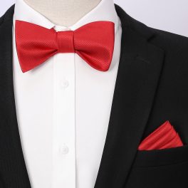 Red Solid Bow Tie Accessories Set For Evening Wear
