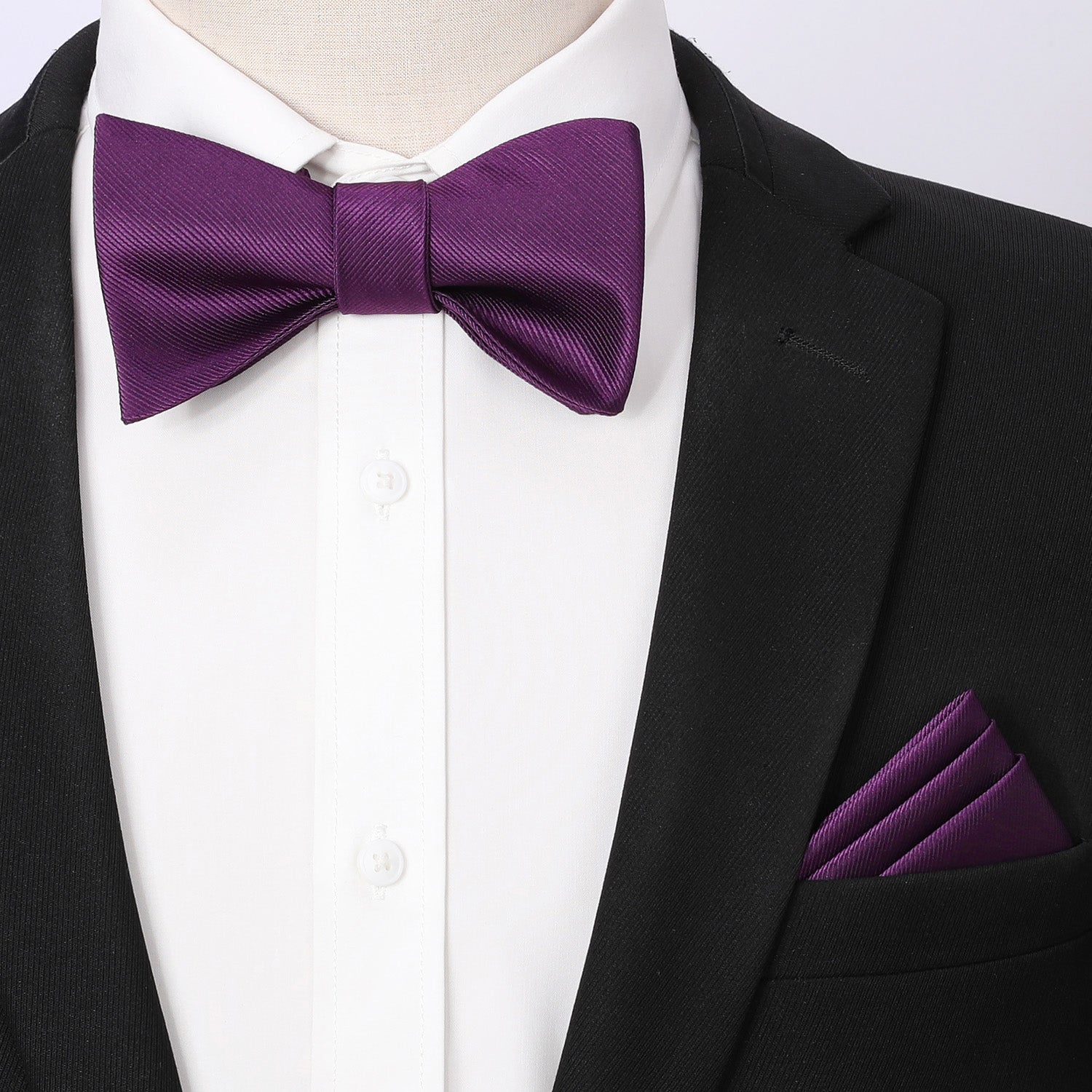 Purple Solid Bow Tie Accessories Set For Evening Wear