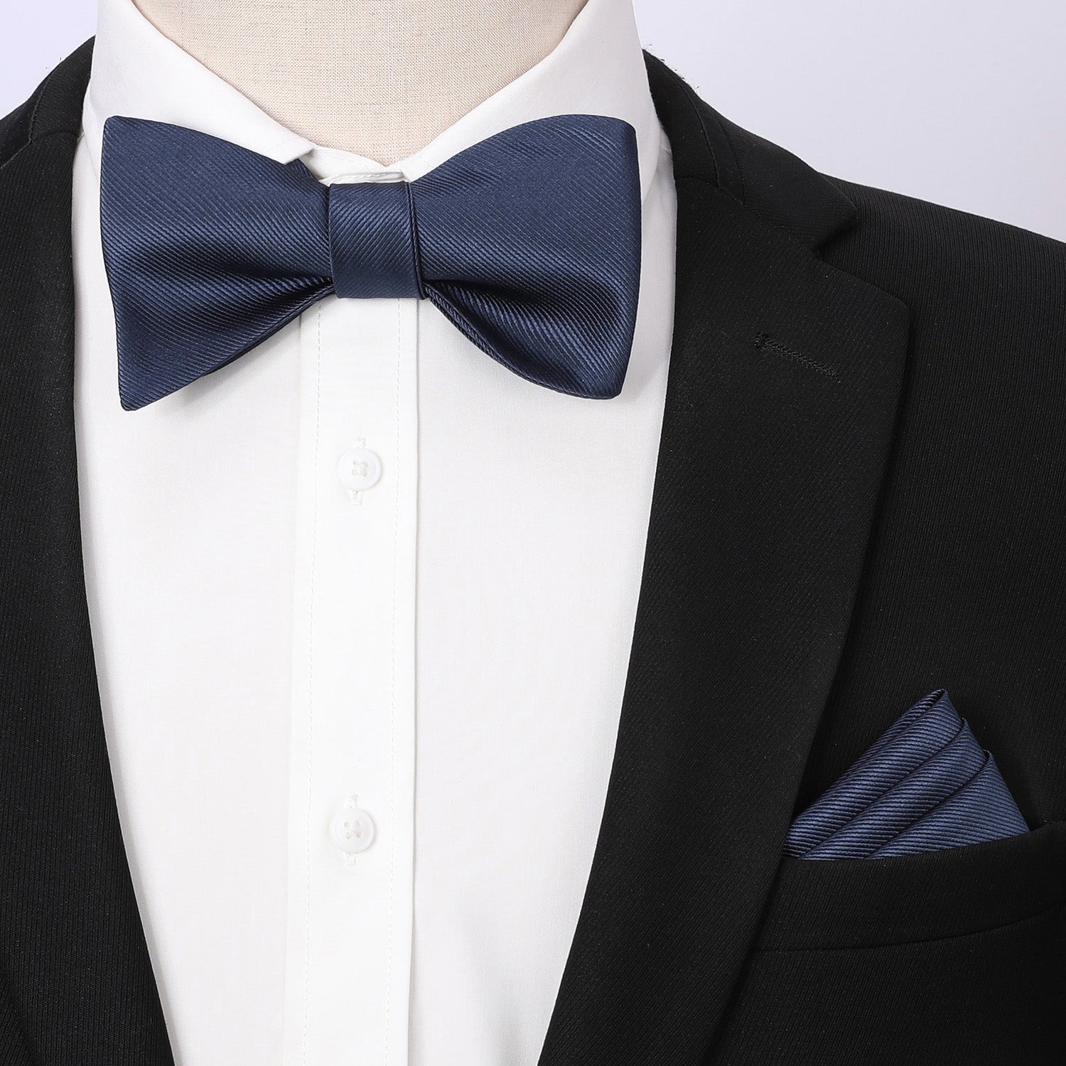 Navy Blue Solid Bow Tie Accessories Set For Evening Wear - Image 2