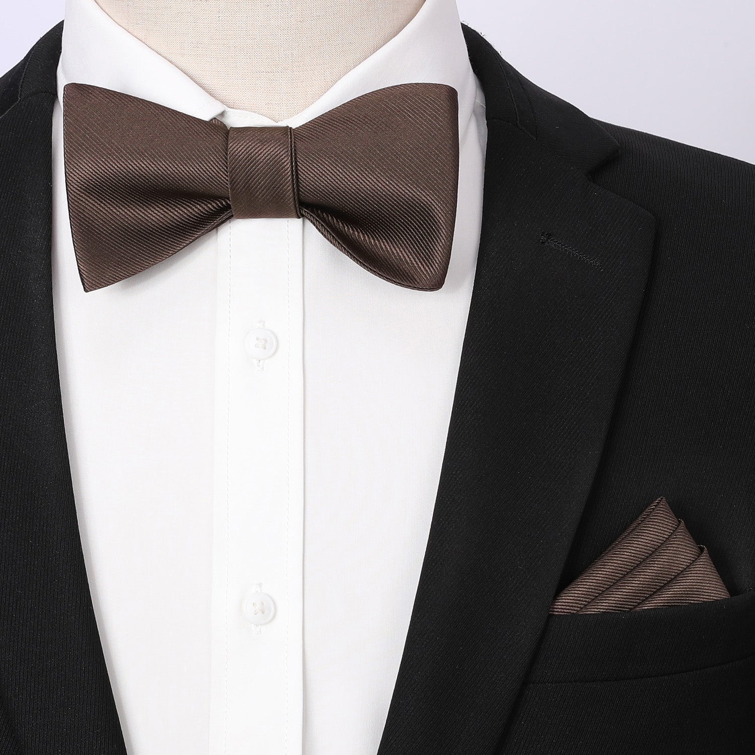 Brown Solid Bow Tie Accessories Set For Evening Wear - Image 2