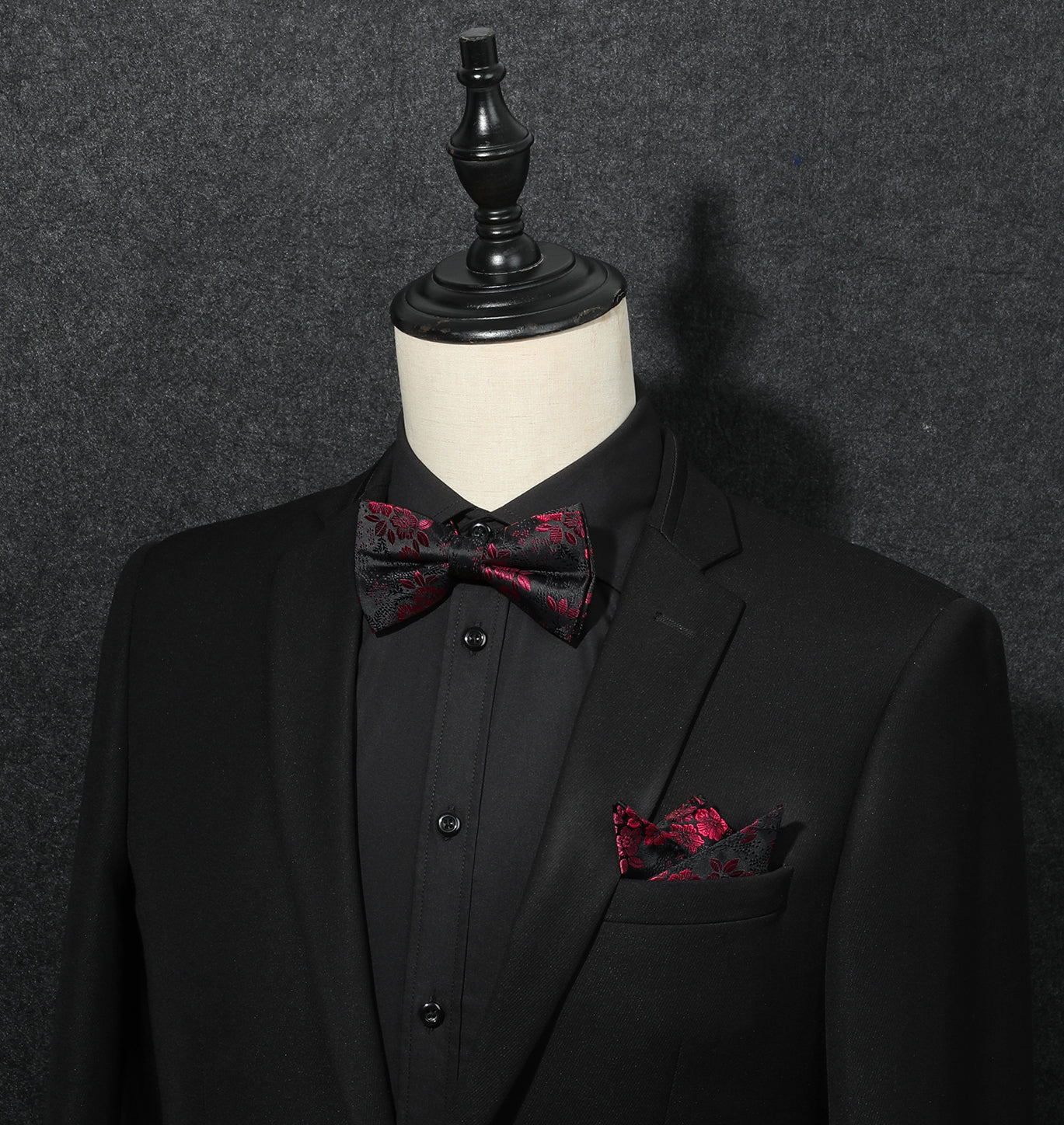 Black Red Floral Pre-Tied Bow Tie For Evening Wear - Image 2