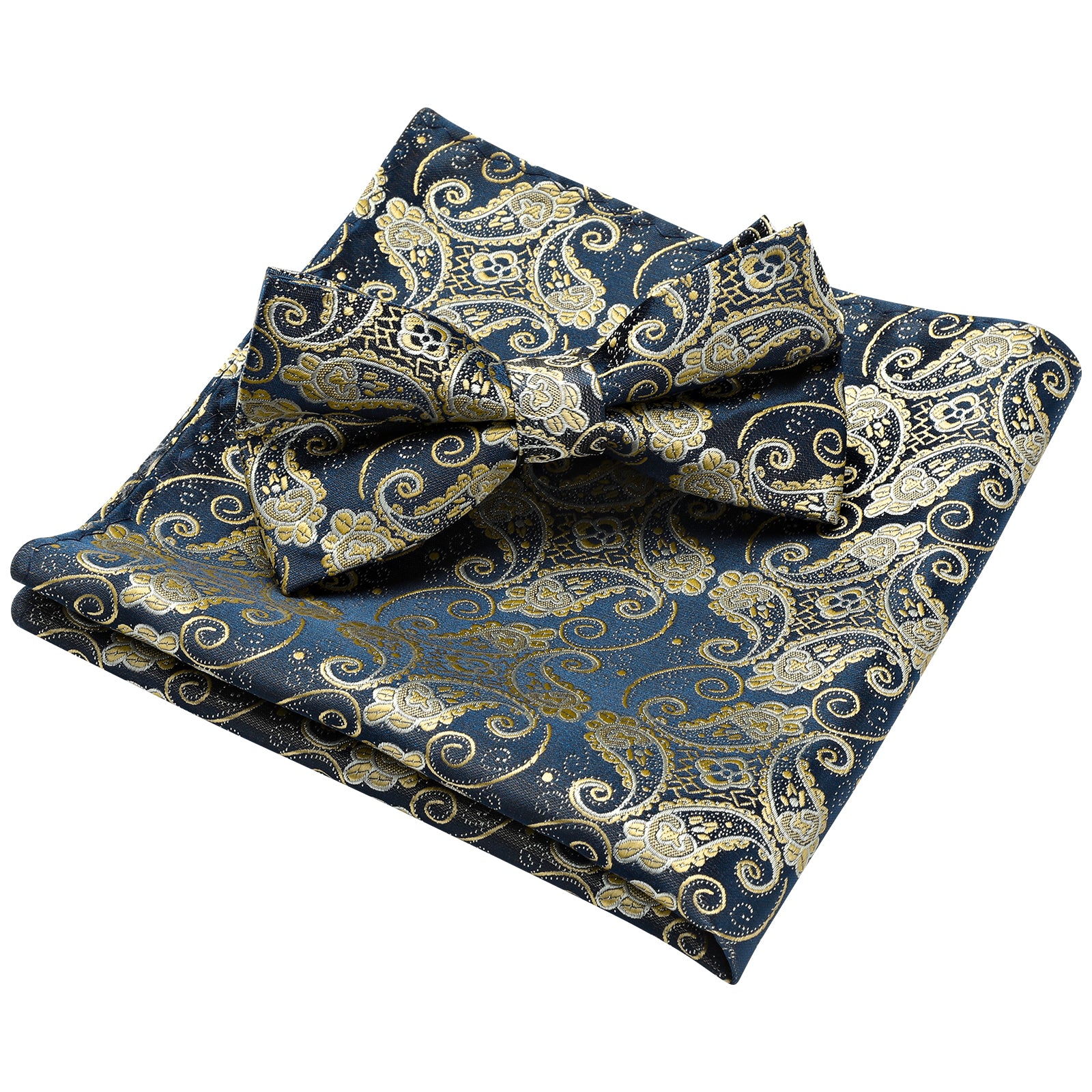 Vintage Blue Paisley Pre-Tied Bow Tie Set For Wedding