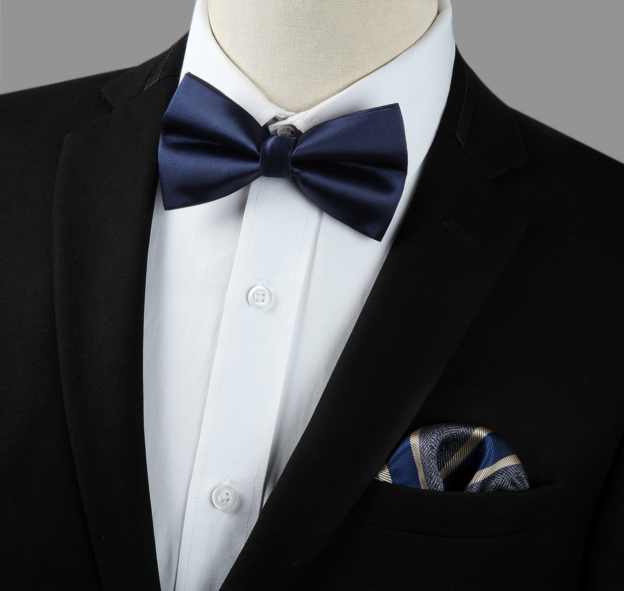 Navy Blue Solid Pre-Tied Bow Tie Accessories Set For Evening Wear - Image 2