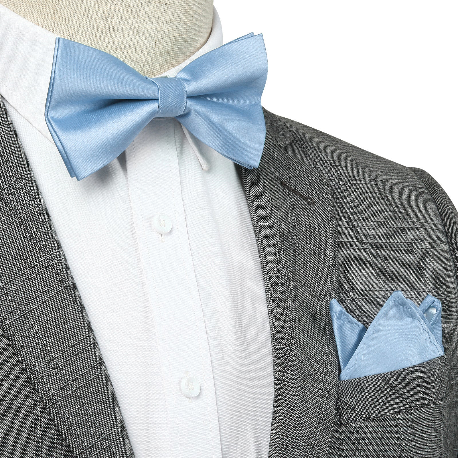 Blue Solid Pre-Tied Bow Tie Accessories Set For Evening Wear - Image 3