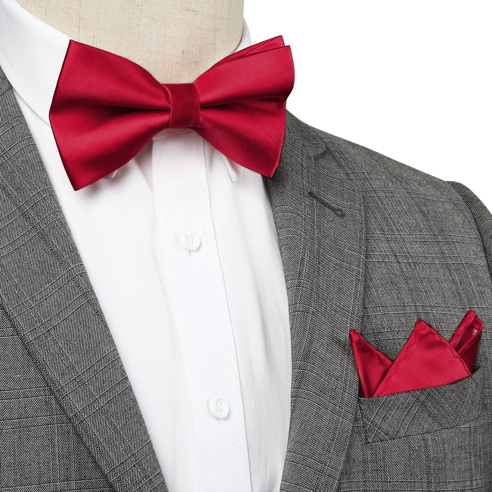 Burgundy Solid Pre-Tied Bow Tie Accessories Set For Evening Wear - Image 3