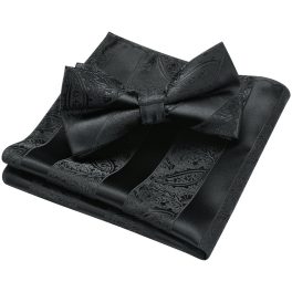 Black Paisley Pre-Tied Bow Tie Set For Evening Wear