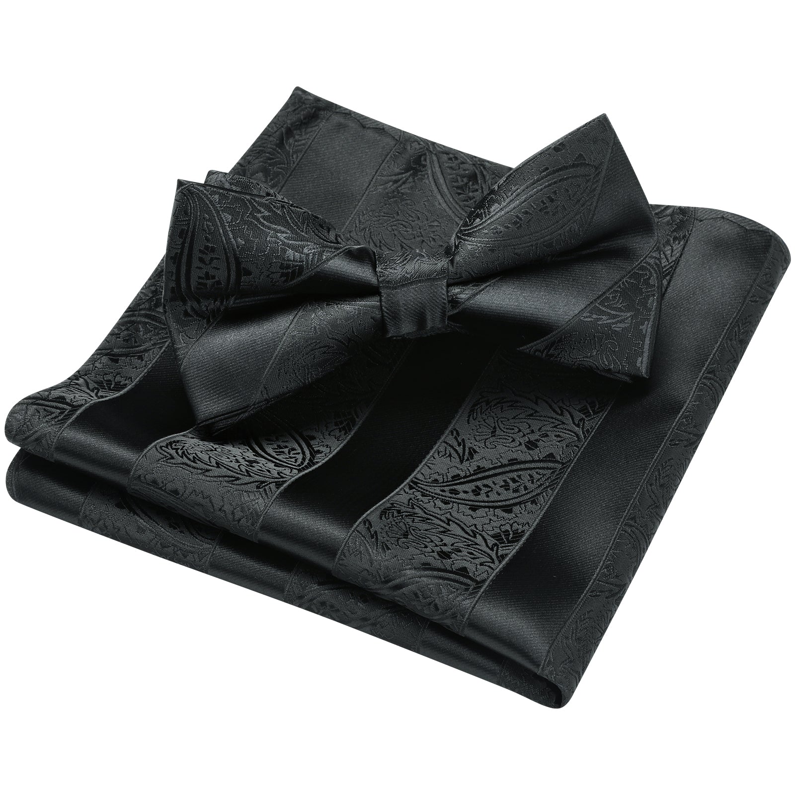Black Paisley Pre-Tied Bow Tie Set For Evening Wear