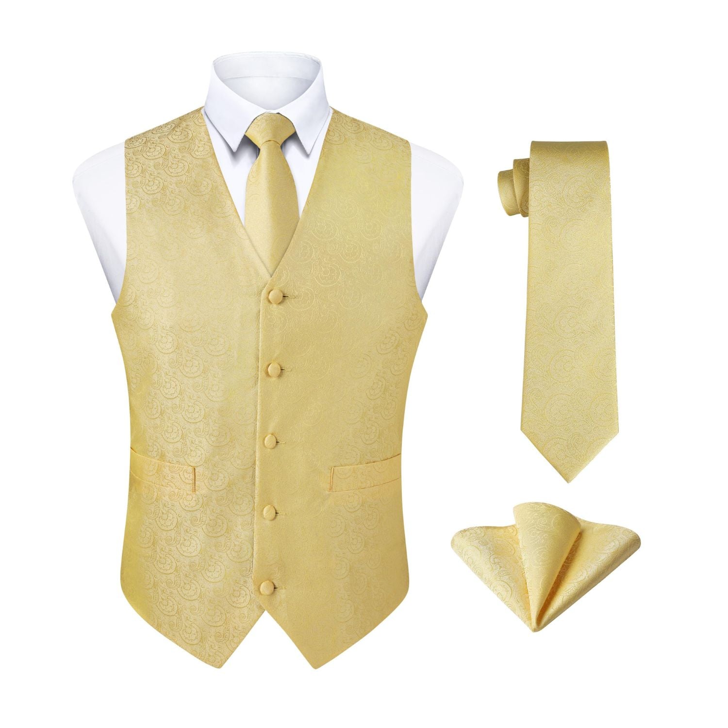 Men's Yellow Floral Vest Tie Set For Weddings