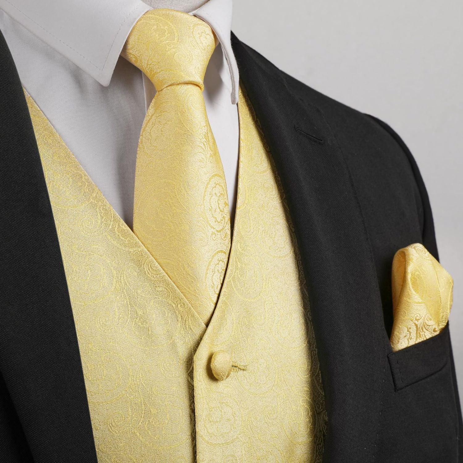 Men's Yellow Floral Vest Tie Set For Weddings - Image 2