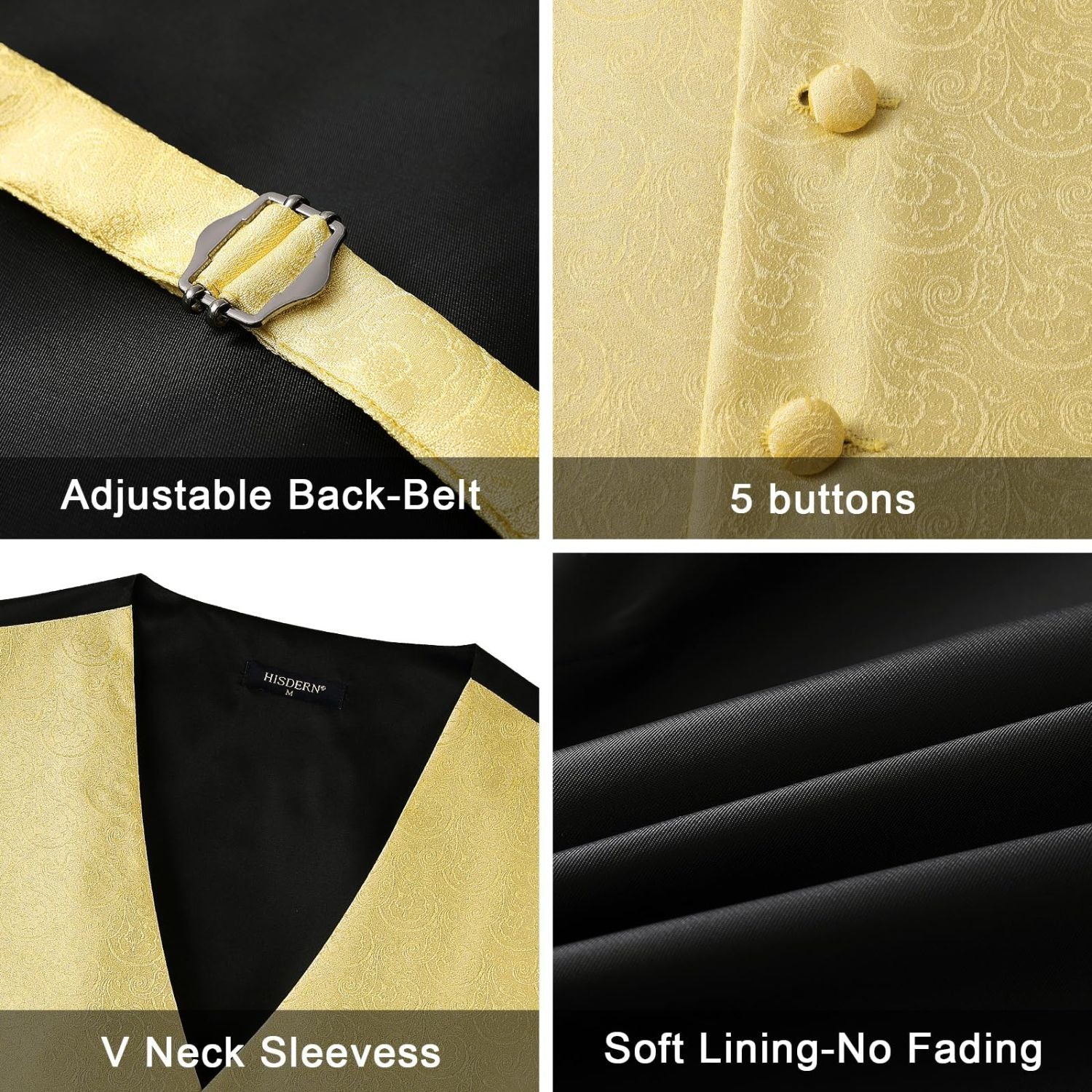 Men's Yellow Floral Vest Tie Set For Weddings - Image 3
