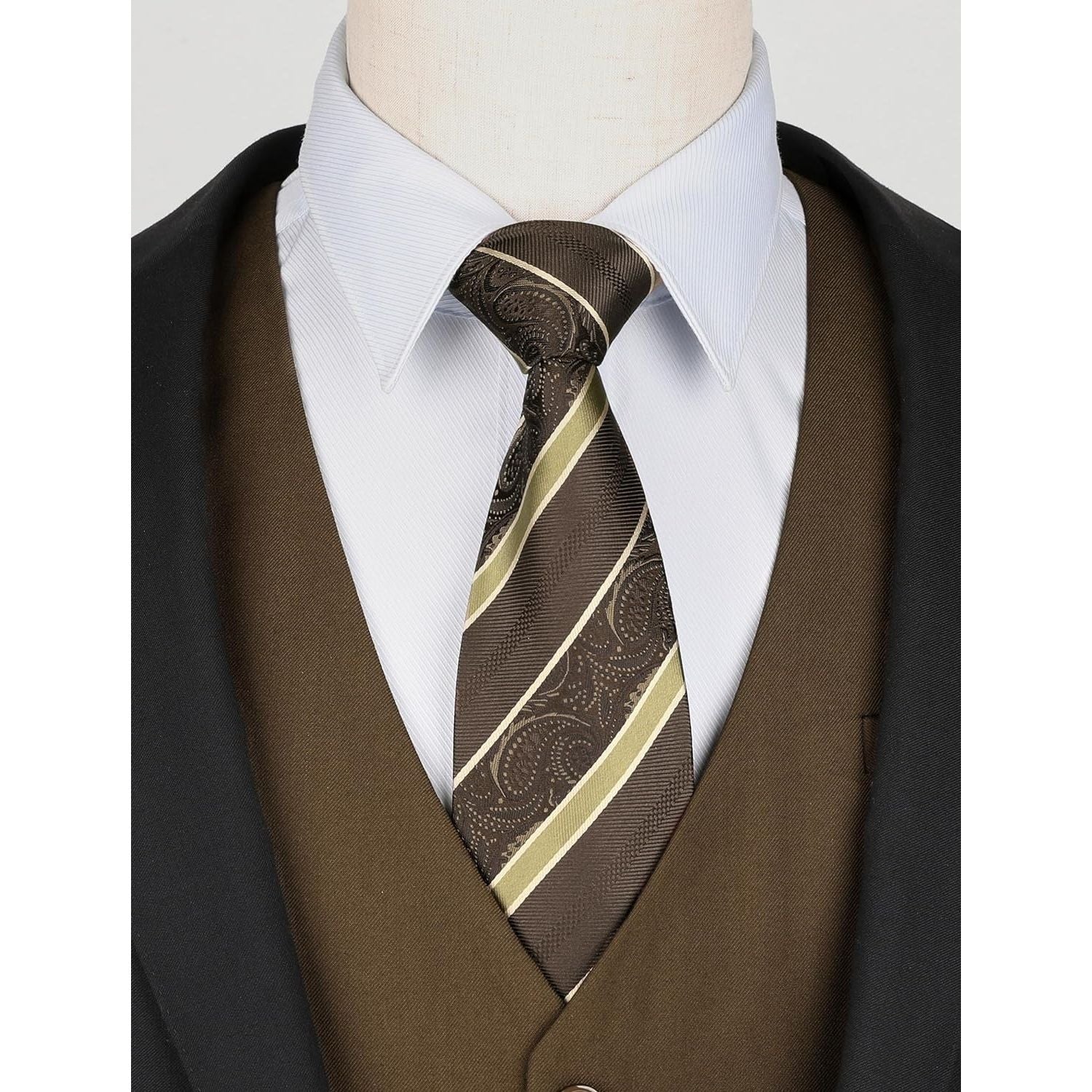 Men's Brown Satin Suit Vest Formal Wear - Image 3