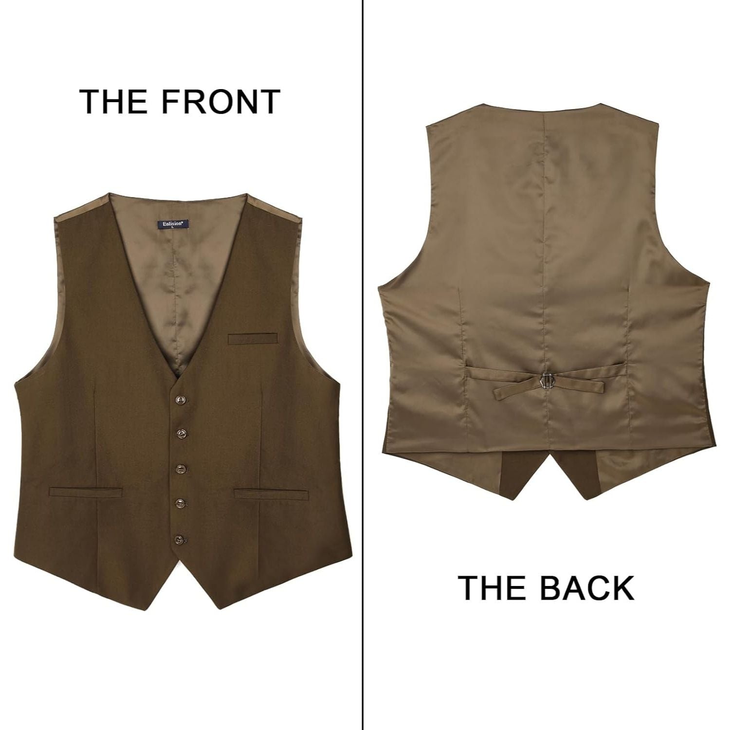 Men's Brown Satin Suit Vest Formal Wear - Image 4