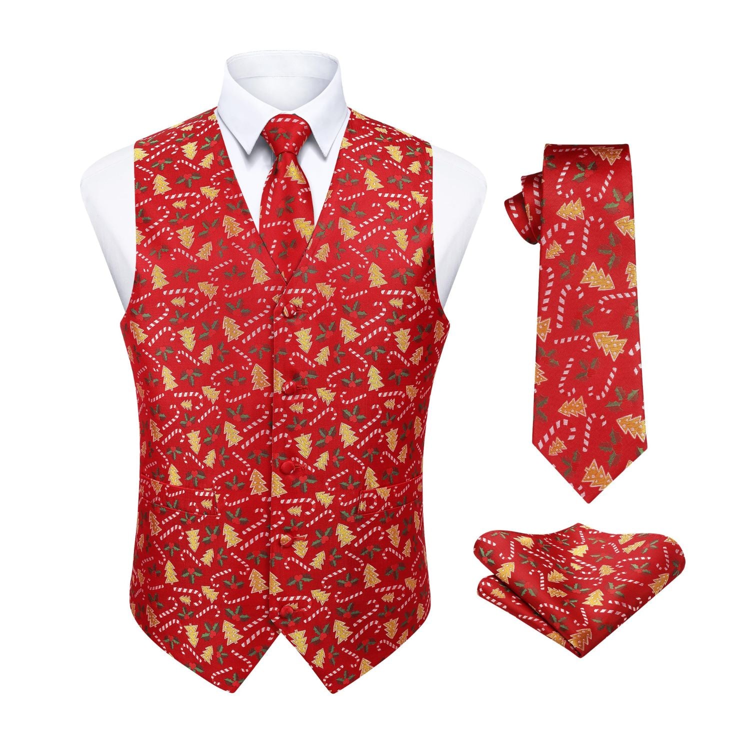 Men's Christmas Suit Vest Tie Set Red Holiday Party Waistcoat