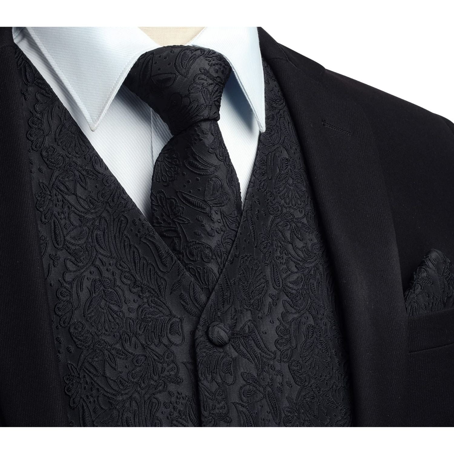 Men's Black Paisley Vest Tie Set For Weddings Anniversary - Image 2