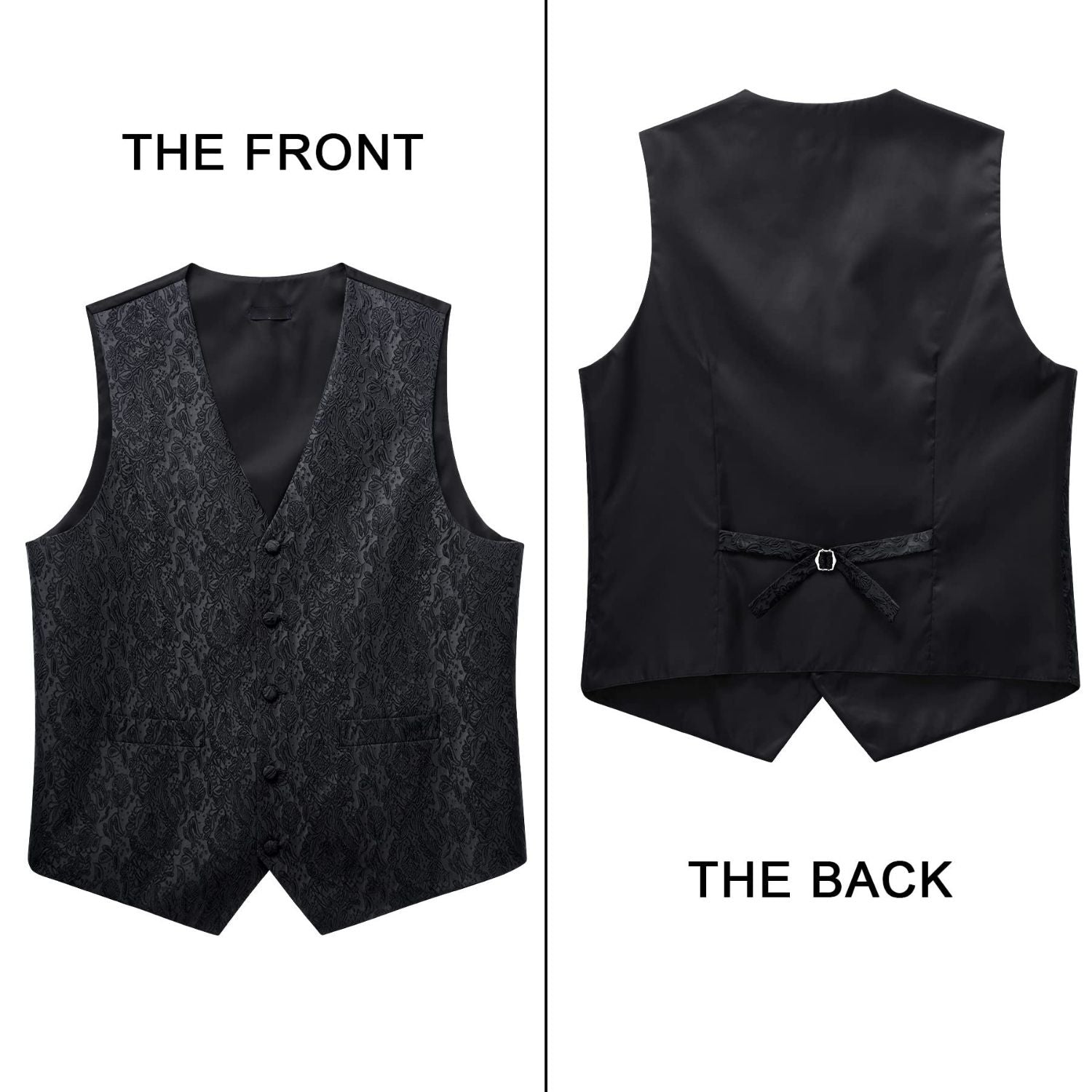 Men's Black Paisley Vest Tie Set For Weddings Anniversary - Image 3