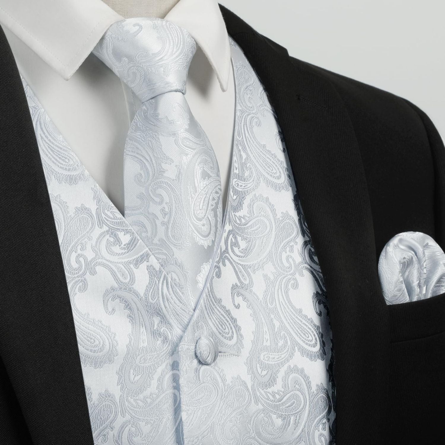 Men's White Paisley Vest Tie Set For Weddings Anniversary - Image 2