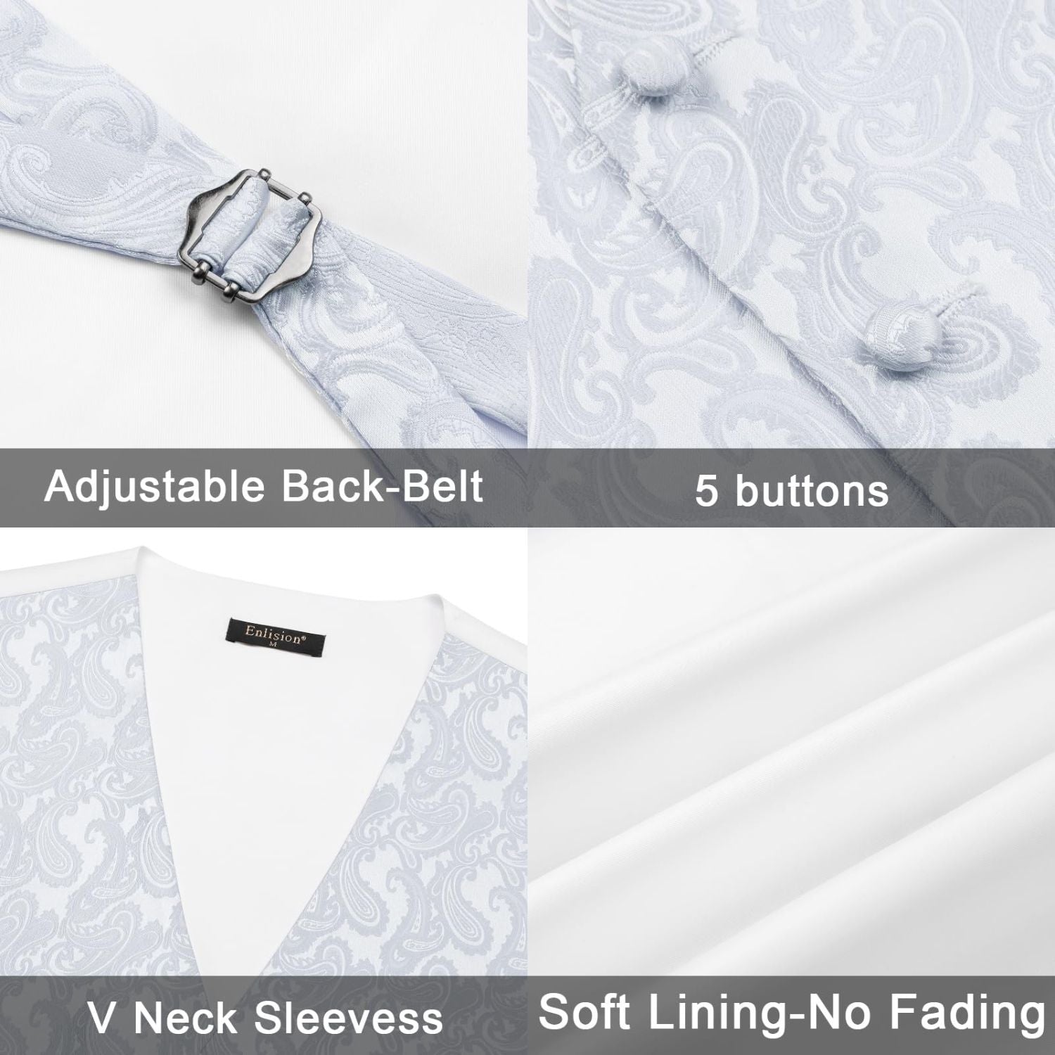 Men's White Paisley Vest Tie Set For Weddings Anniversary - Image 3