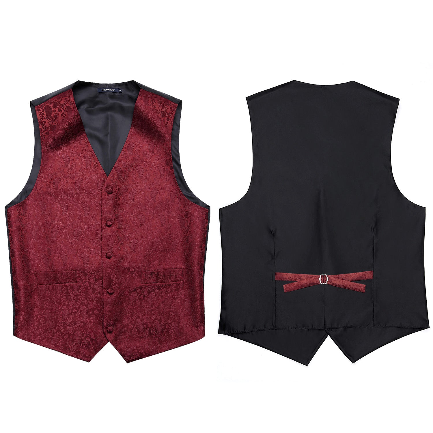 Men's Wine Red Paisley Suit Vest Set For Weddings - Image 3