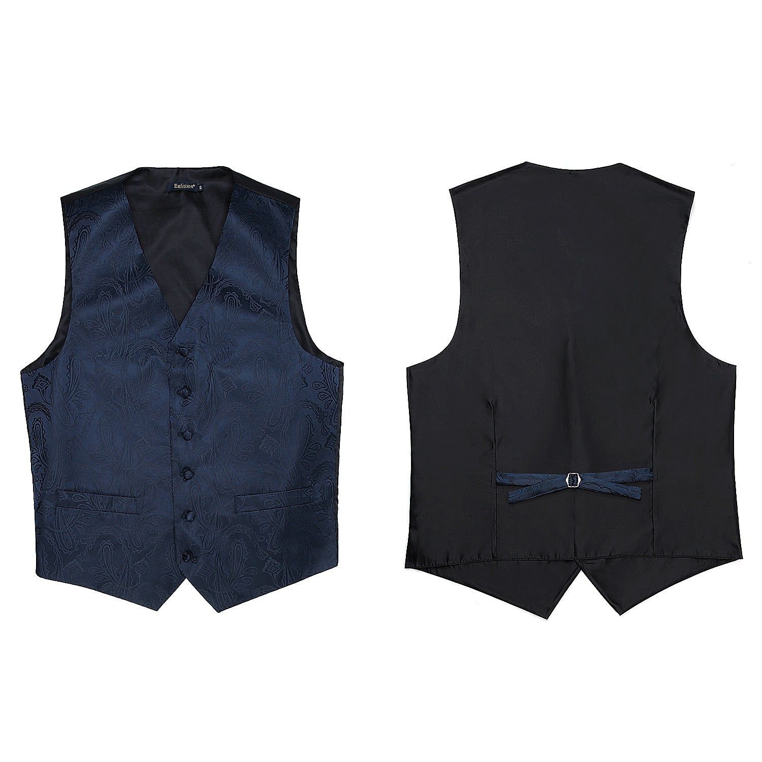 Navy Blue Paisley Suit Vest Tie Handkerchief Set For Wedding - Image 4