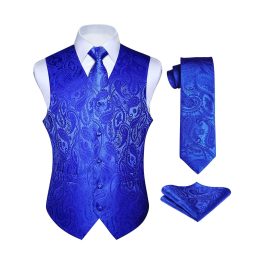 Men's Royal Blue Paisley Vest Tie Set For Weddings Anniversary