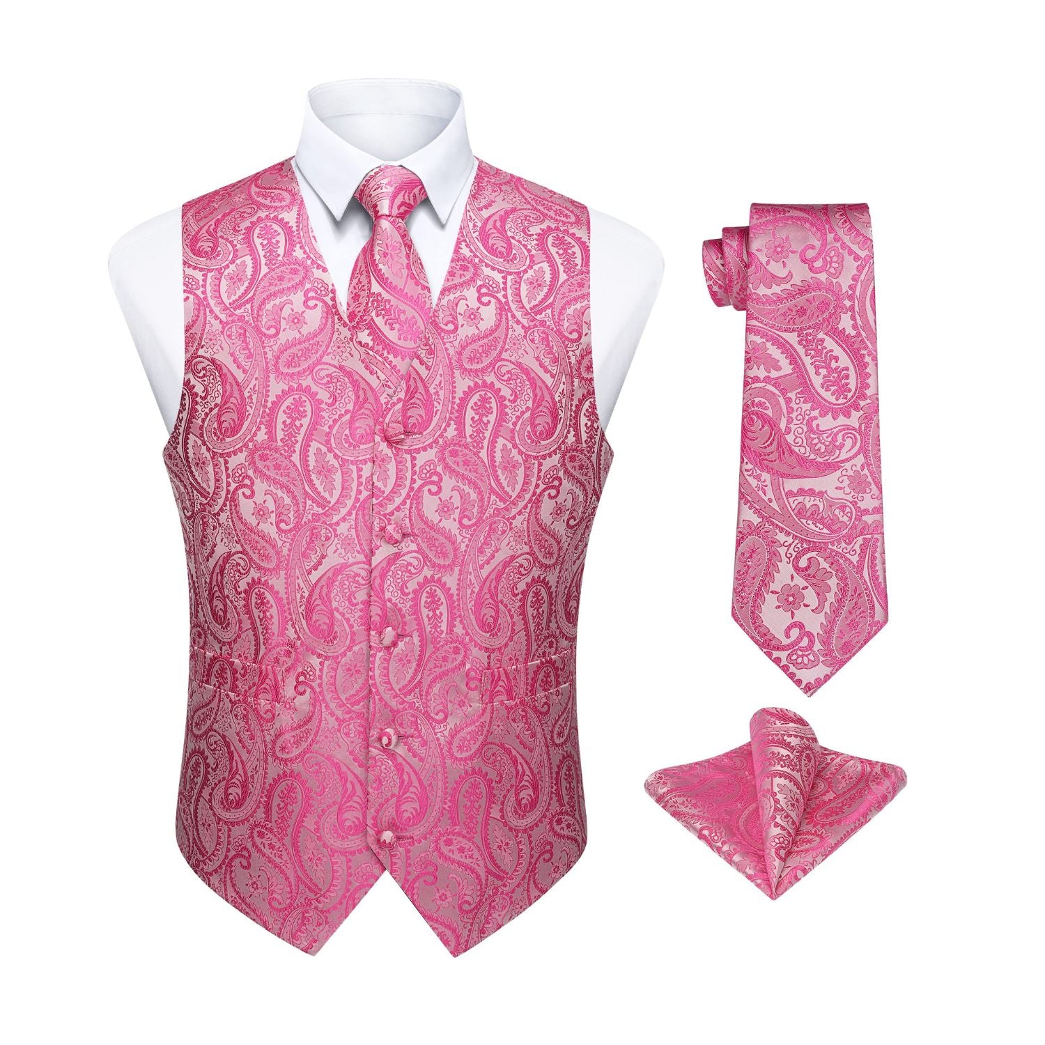 Men's Pink Paisley Vest Tie Set For Weddings Anniversary