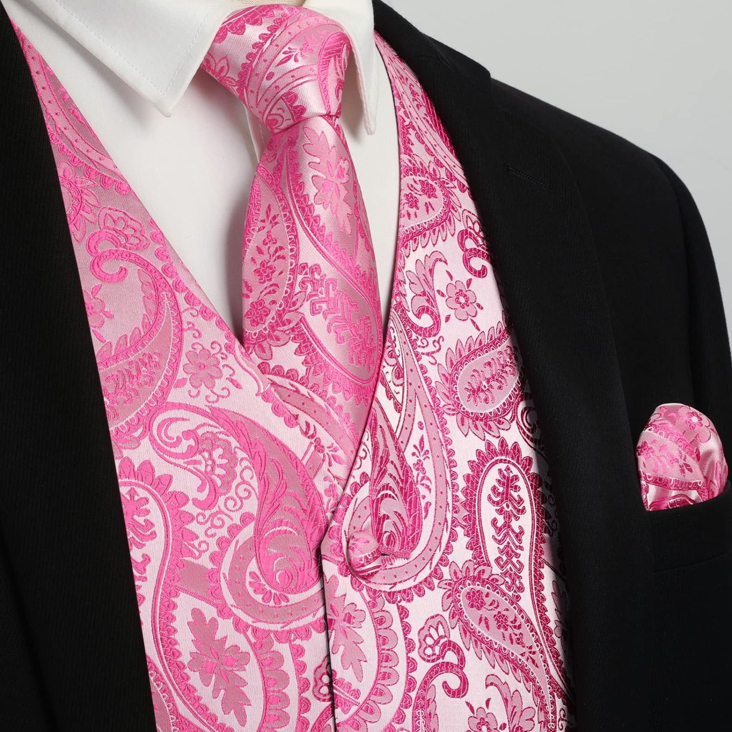 Men's Pink Paisley Vest Tie Set For Weddings Anniversary - Image 2