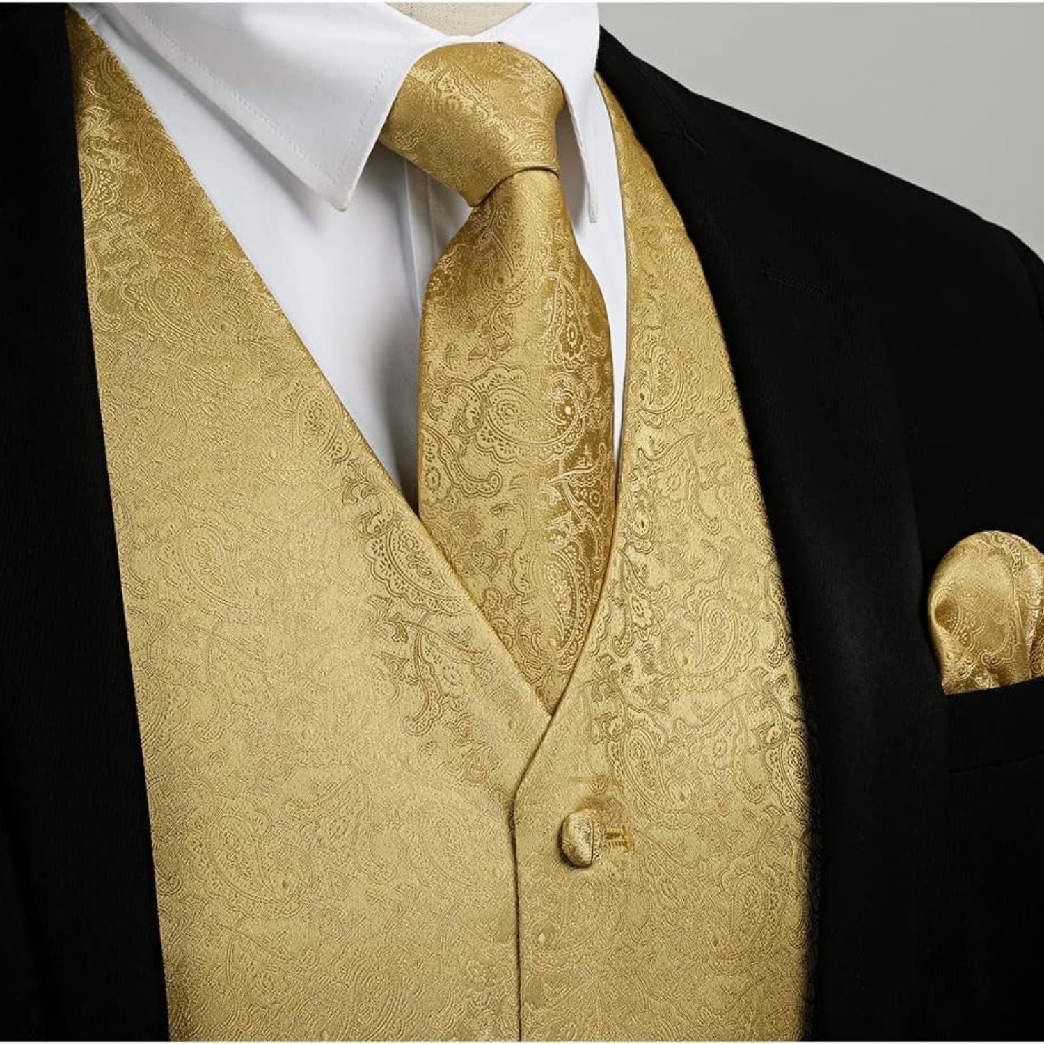 Men's Gold Paisley Vest Tie Set For Weddings - Image 2
