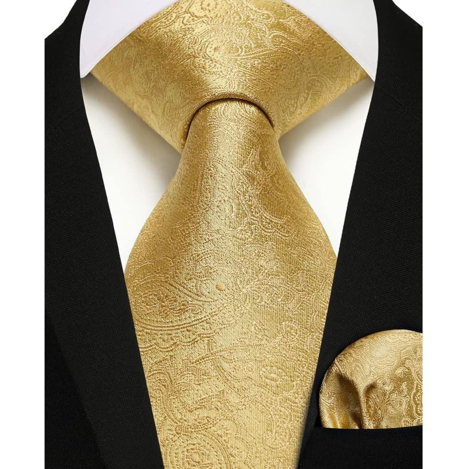 Men's Gold Paisley Vest Tie Set For Weddings - Image 3