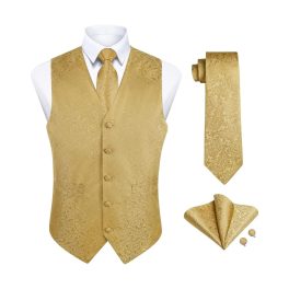 Men's Gold Paisley Vest Tie Set For Weddings