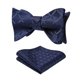 Navy Blue Plaid Bow Tie Set For Special Occasions