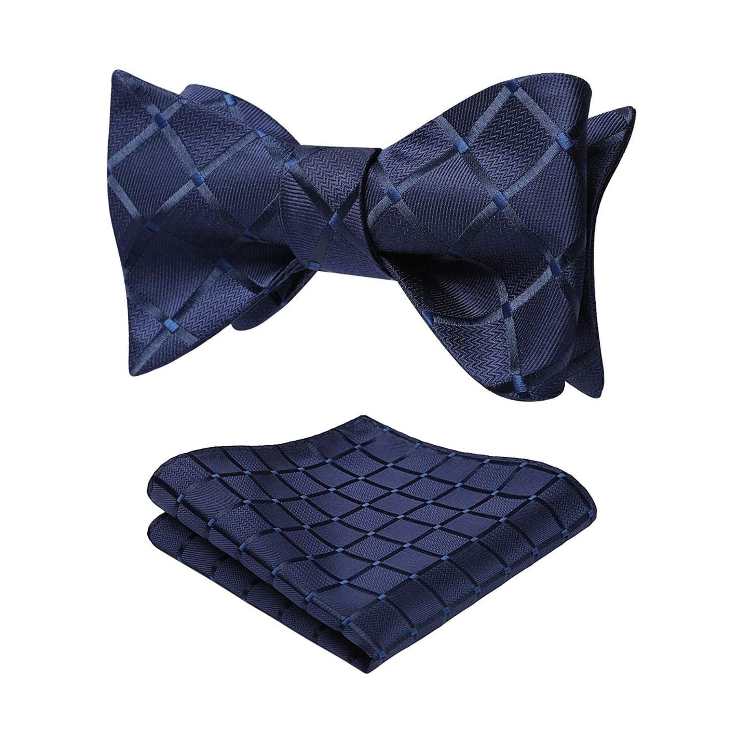 Navy Blue Plaid Bow Tie Set For Special Occasions